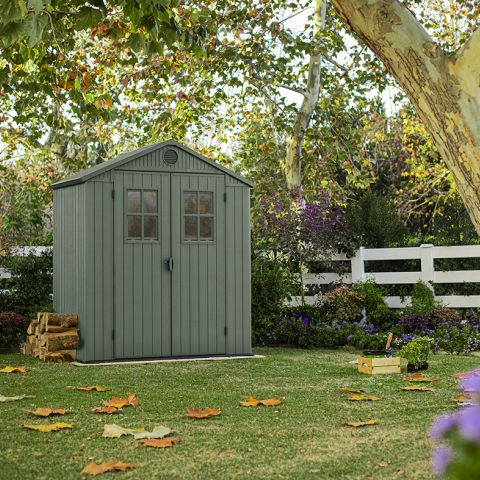 casetta giardino resina pvc keter 6X4 verde con finestre