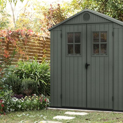 casetta giardino resina pvc keter 6X4 verde con finestre